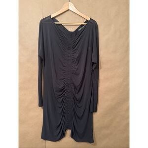 AllSaints Black Ruched Sheer Long Sleeve Dress